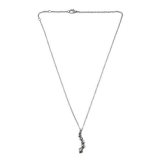 Cubic Zirconia Journey Pendant Graduated Silver Tone Chrome Finish 18" Necklace - Picture 3 of 7
